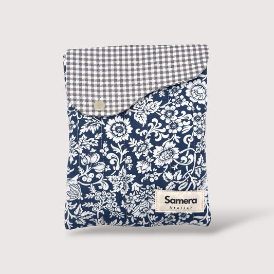 Cute blue greyish floral Quilted Cotton Kindle Sleeve - Padded E-Reader Case