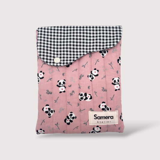Cute Panda Gingham Quilted Cotton Kindle Sleeve - Padded E-Reader Case