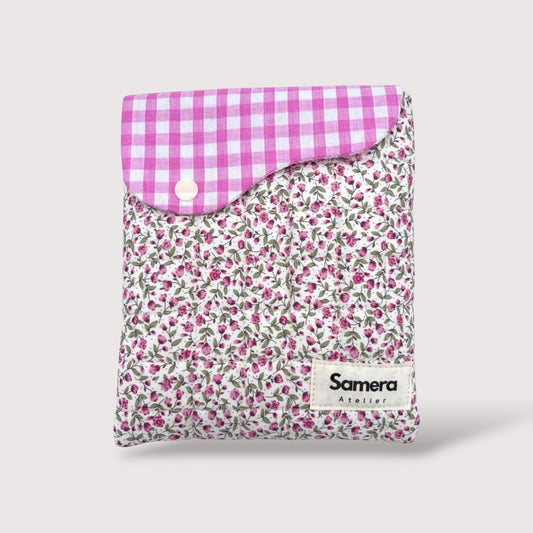 Pink Ditsy Quilted Cotton Kindle Sleeve - Padded E-Reader Case