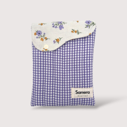 Cute lilac Gingham Quilted Cotton Kindle Sleeve - Padded E-Reader Case