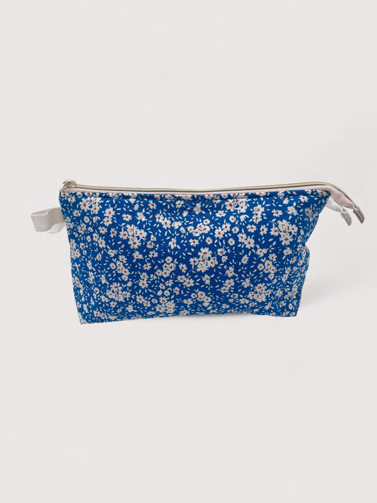 Blue ditsy Quilted Cotton Wash Bag - Toiletry Pouch