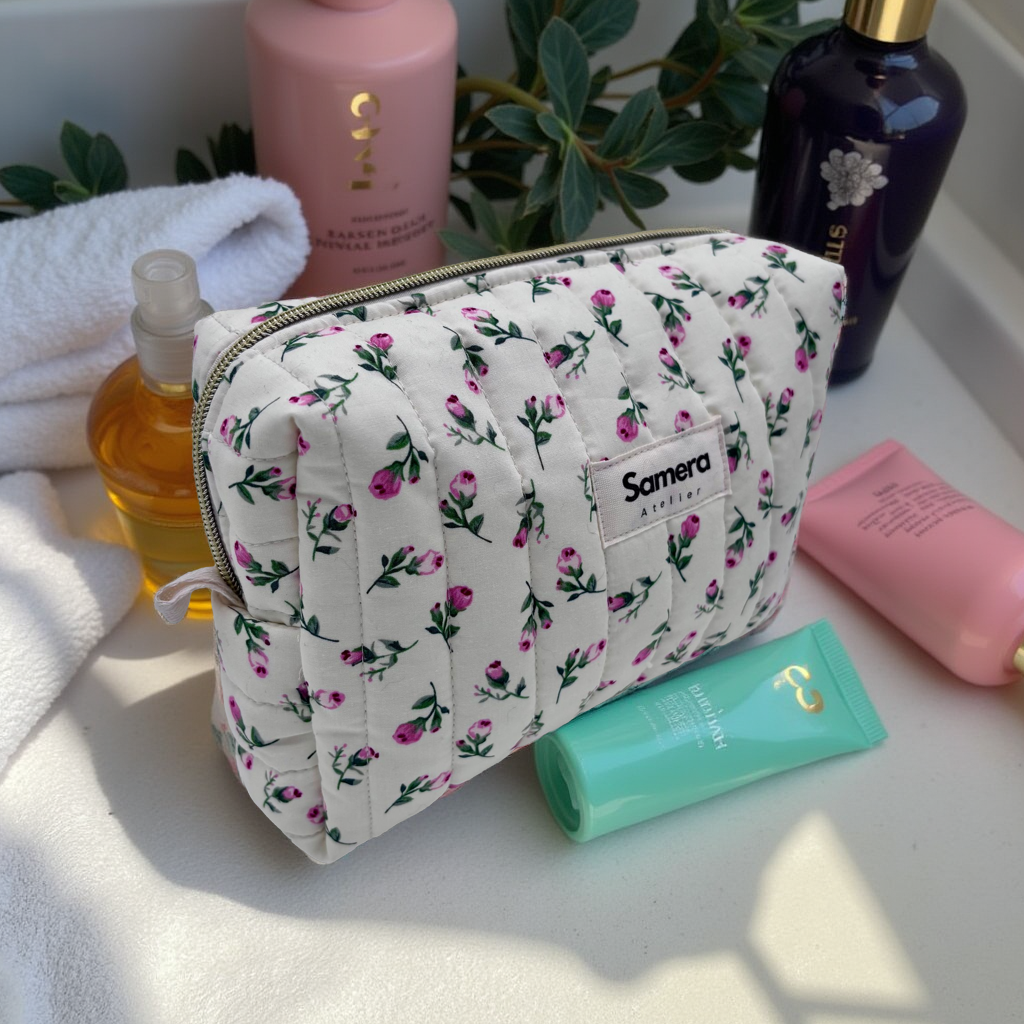 Rosy Carry Quilted Cotton Cosmetic Bag -  Carry all