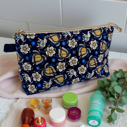 Elephant & Lemons Quilted Cotton Wash Bag - Toiletry Pouch